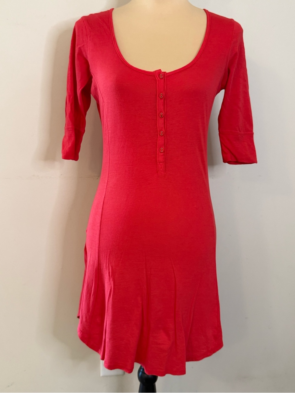 Bobbi red polo tee knee length dress elbow length sleeves SZ SM